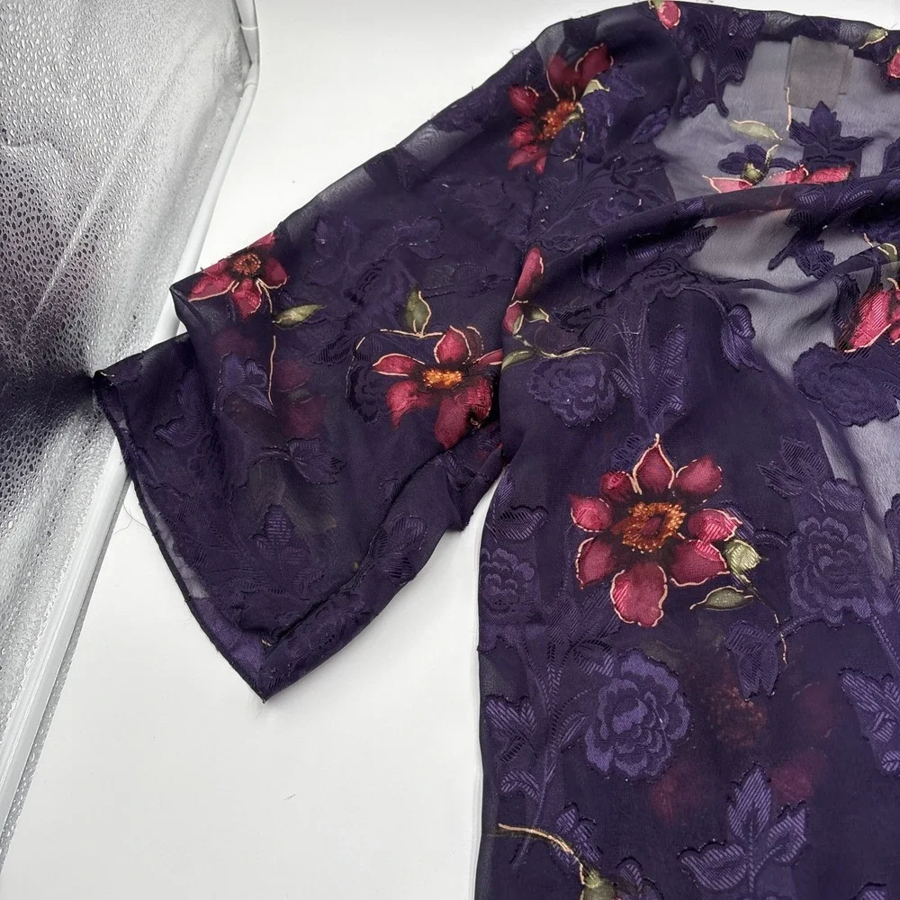 Secret Treasures Lingerie‎ Cover Robe Shawl Purple Floral Pattern 100% Polyester